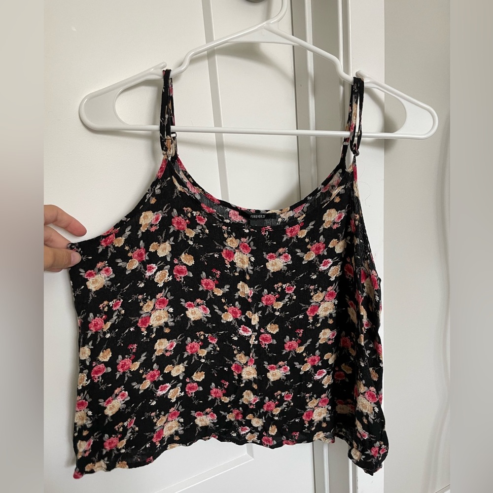 Small Forever 21 Black Floral (Pink and Yellow) Tank Top